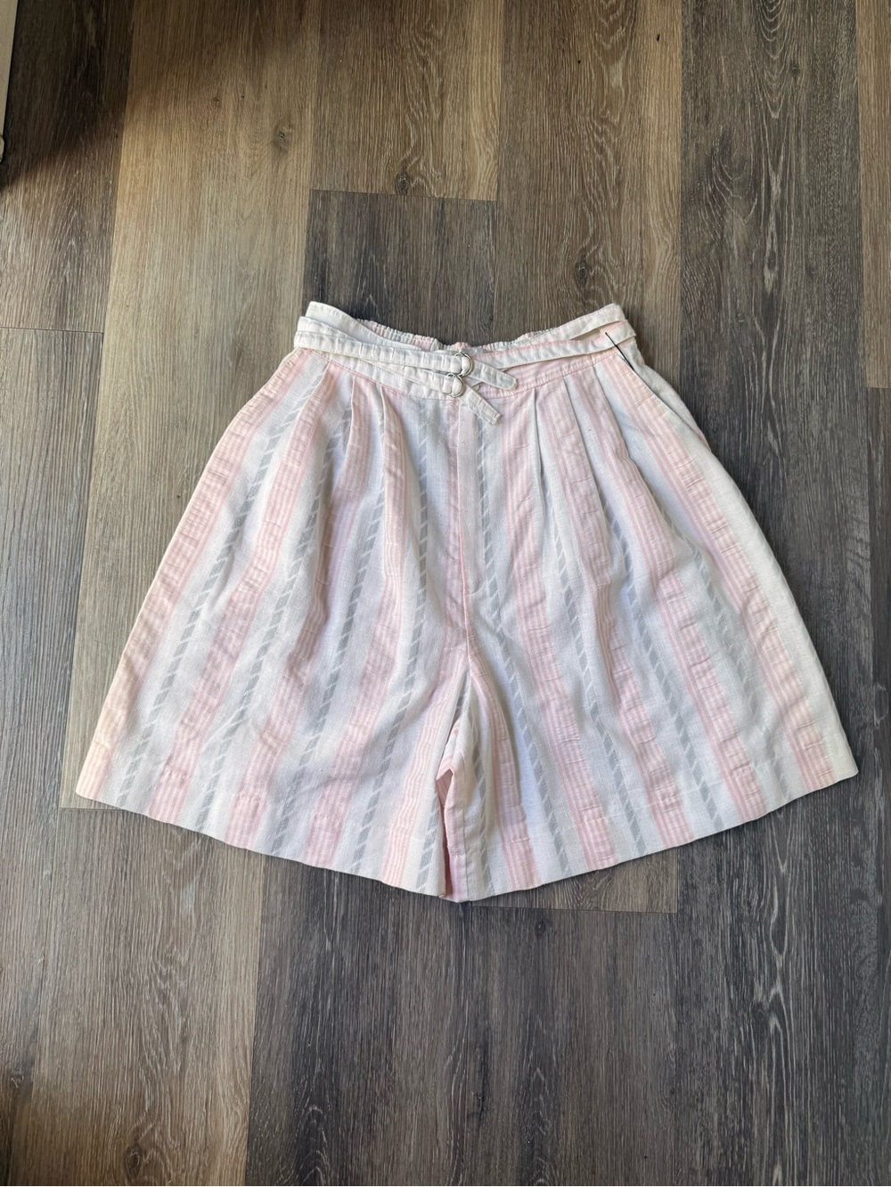 High-Rise Pink & Cream Striped Bermuda Shorts